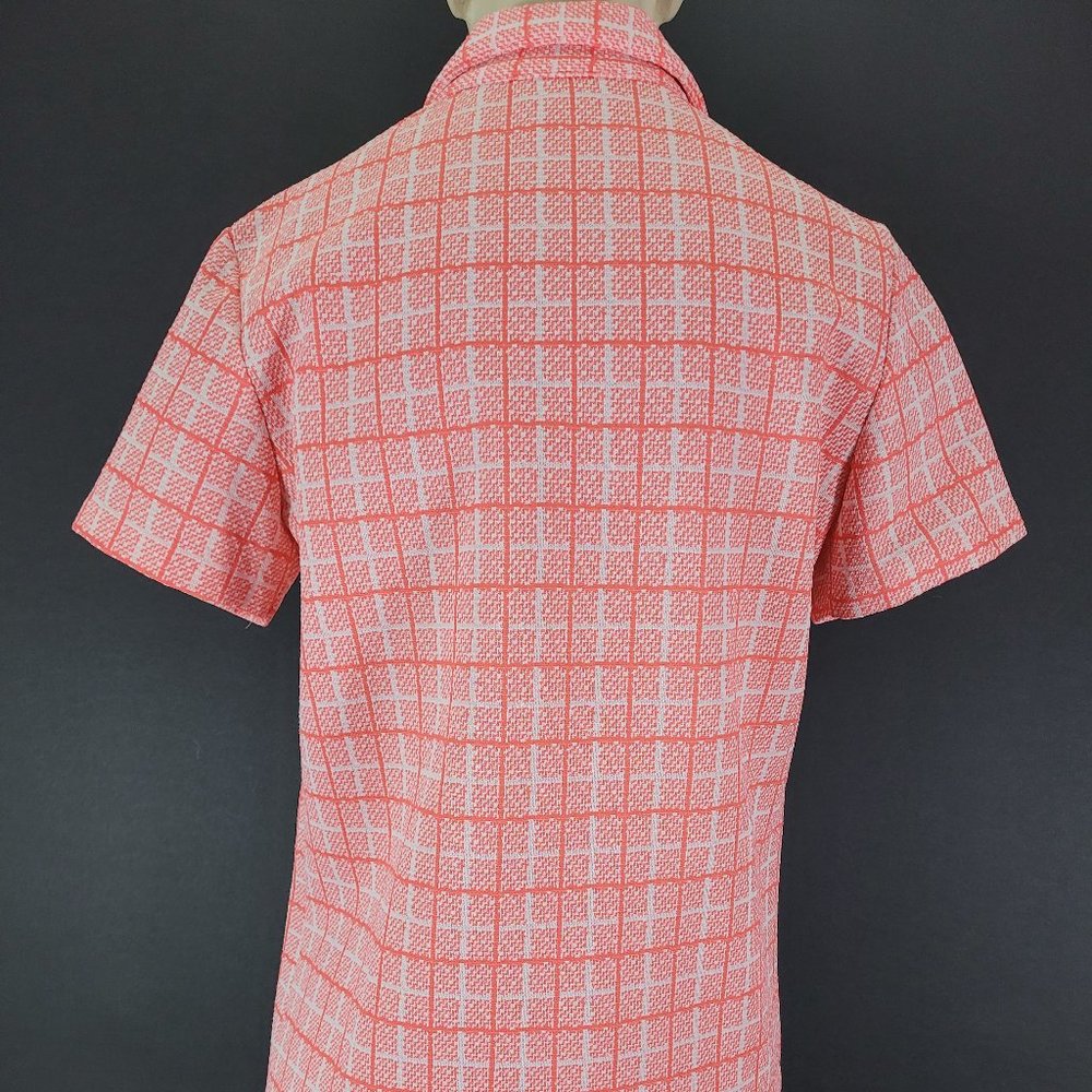 60s/70s Mod Grid Print Short Sleeve Button Up Top - image 7